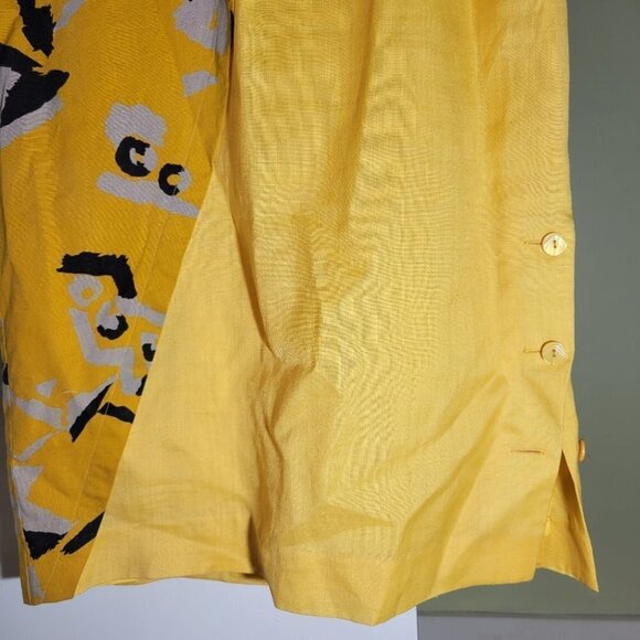 Vintage retro abstract midi dress yellow cotton linen blend size 36 small medium - Picture 4 of 12